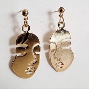 Abstract Gold-Tone Face Post Dangle Earrings
